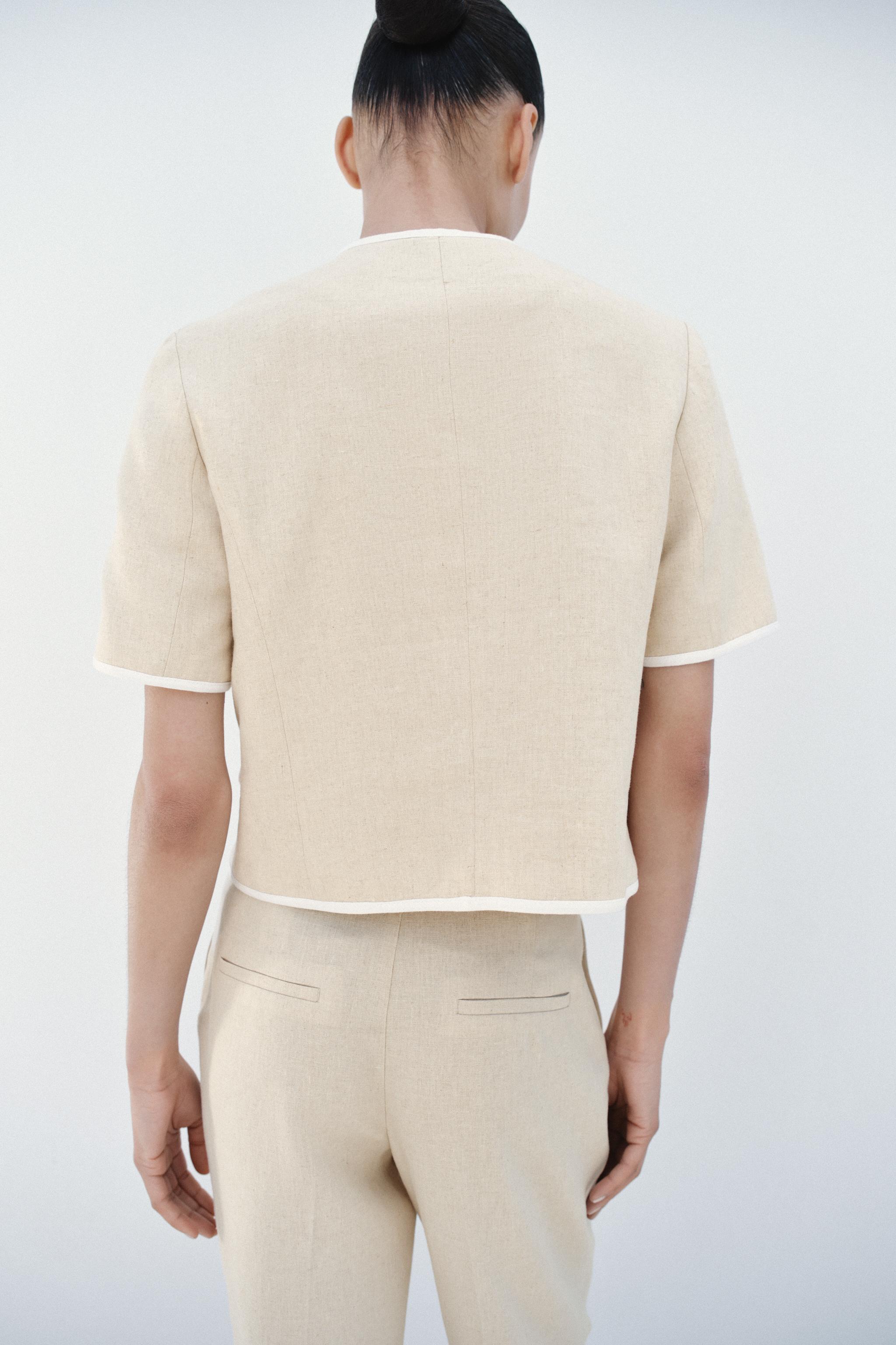 SHORT SLEEVE CONTRAST TRIM BLAZER